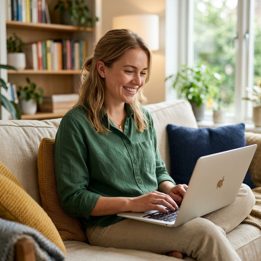 Happy woman with laptop